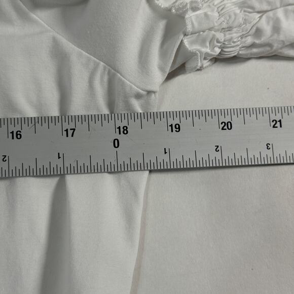 Chicos M Ruffle Bell Sleeve Top White Crewneck 3/4 Sleeve Cotton Blend Boxy - Picture 8 of 9